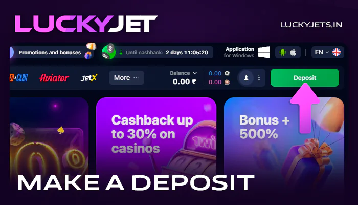Deposit to 1Win casino account to play Lucky Jet
