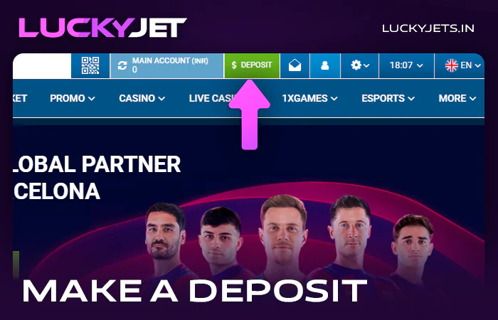 Deposit to 1xbet account to play Lucky Jet