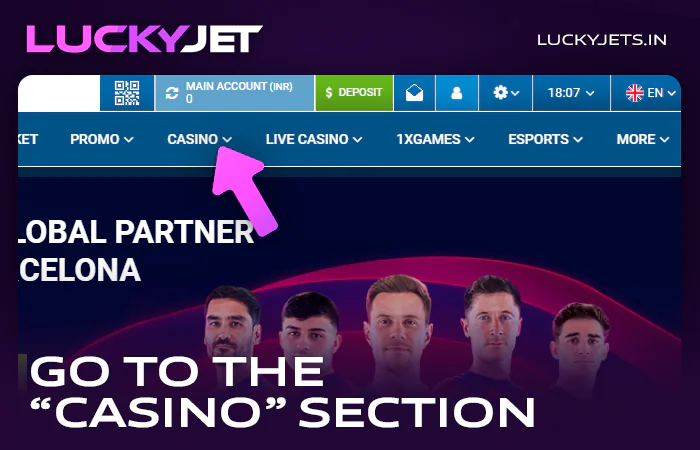 Open the casino section on the 1xbet site