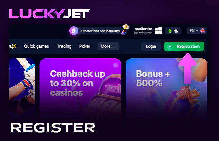 Create a casino account to play Lucky Jet