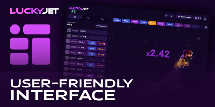 About the interface of the online game Lucky Jet