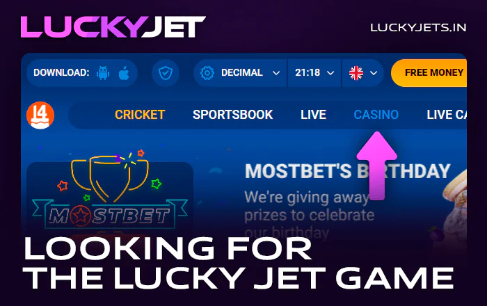 Go to the casino section of Mostbet and search for Lucky Jet