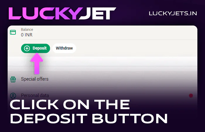 Click the deposit button at online casinos with Lucky Jet