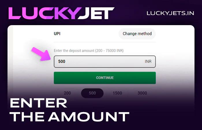 Enter your casino deposit amount for Lucky Jet