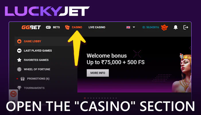 Go to the casino section of GGBet site