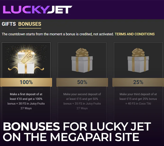 Bonuses for Lucky Jet players at Megapari