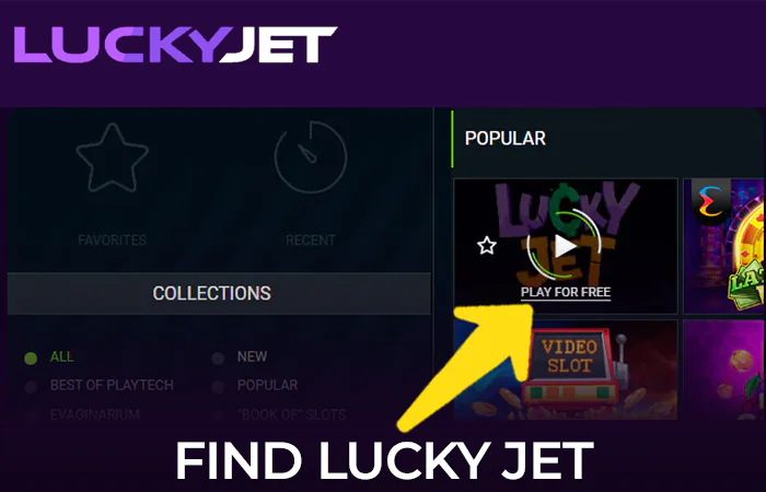 Find Lucky Jet in casino section of Megapari