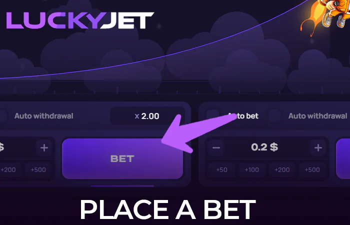 Place bet in Lucky Jet crash game at Megapari