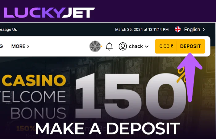 Deposit to Rajabets casino account to play Lucky Jet
